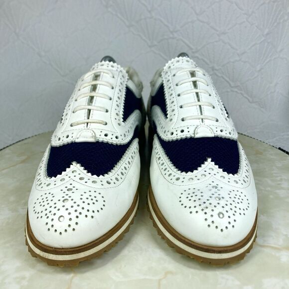 Walter Genuin Golf Shoes Women 10.5 White Black Leather Brogue Net Sporty Oxford - Picture 4 of 14